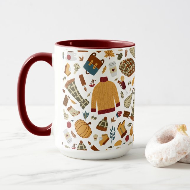 Mug Feuilles d'automne uniques Citrouilles d'automne (Avec donut)