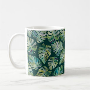 Mug Feuilles de monstère exotique tropicale plante. In