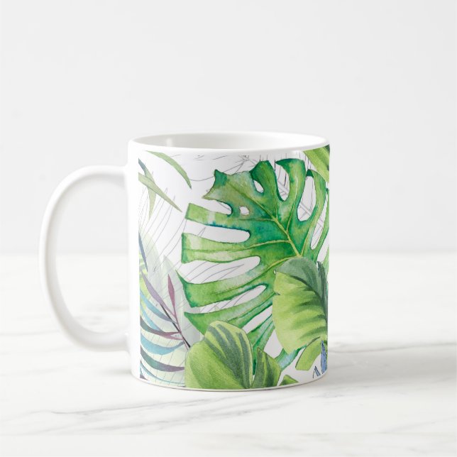 Mug Feuilles de palmier d'aquarelle, arrière - plan ex (Gauche)