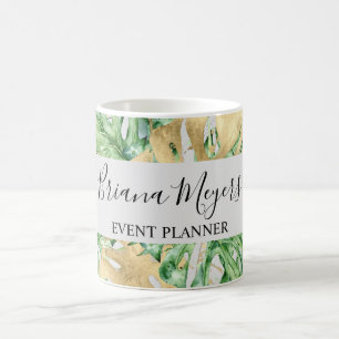 Mug Feuilles de palmier tropicales dorées à l'aquarell