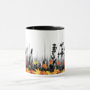 Mug Feuilles d'érable d'automne et silhouette d'herbe 