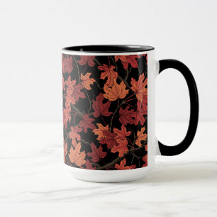 Mug Feuilles d'érable rouges d'automne sur fond noir