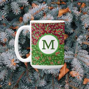 Mug Feuilles et baies de houx de Noël rouge et vert