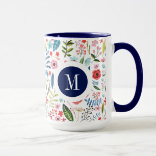 Mug Feuilles et fleurs colorées en Motif botanique V3