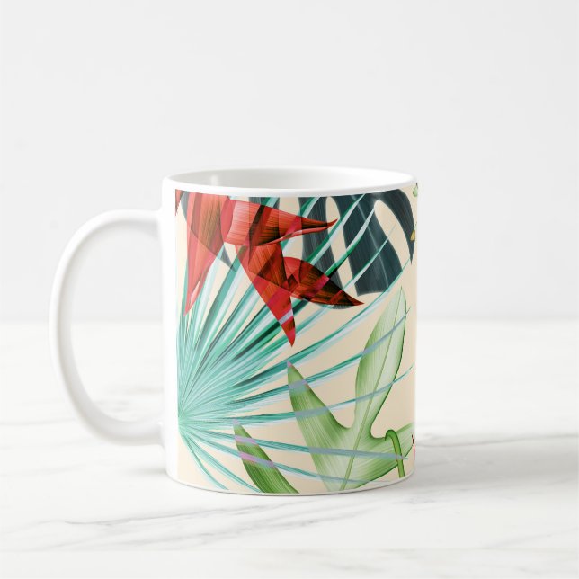 Mug Feuilles et fleurs tropicaux : Motif dynamique (Gauche)
