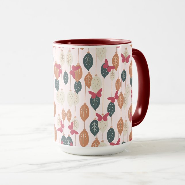 Mug Feuilles et papillons Motif Boho (Devant droit)