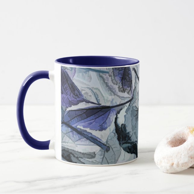 Mug Feuilles tombés en hiver en bleu et gris (Avec donut)