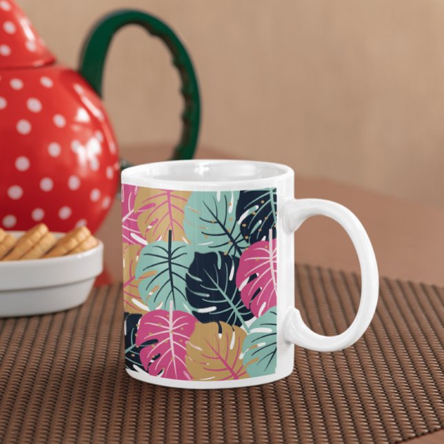 Mug Feuilles Tropical Palm en rose et bleu | (Créateur téléchargé)
