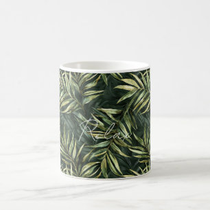 Mug Feuilles Vertes Tropicales Noires