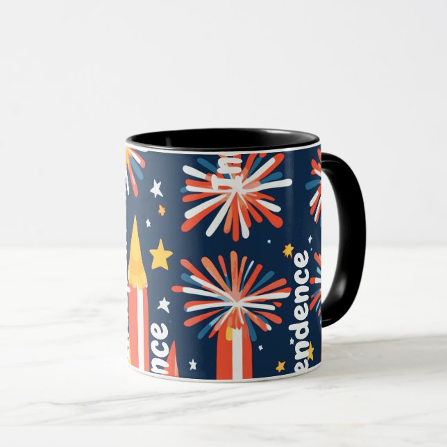 Mug Feux d'artifice et étoiles et lune en noir (Devant droit)