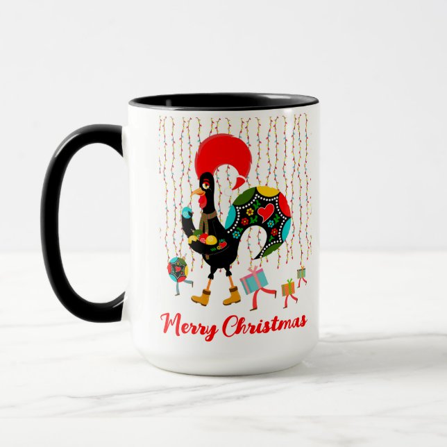 Mug Feux de Noël, baubles, cadeaux et coq (Gauche)