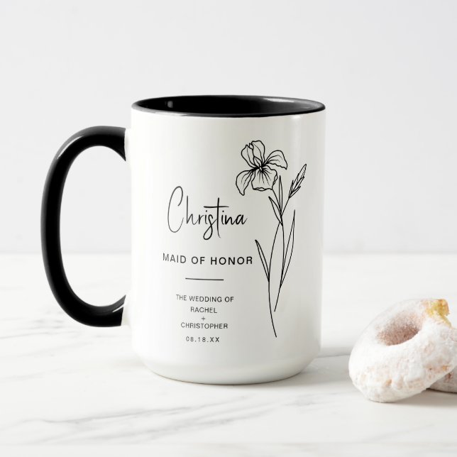 Mug Février Maid of Honor | Fleur de naissance Iris (Avec donut)
