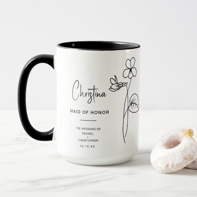 Mug Février Maid of Honor | Fleur de naissance violett (Avec donut)