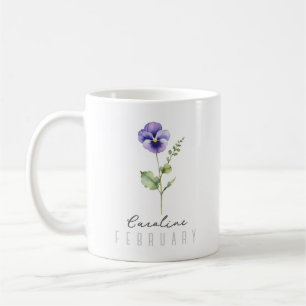 Mug Février Mois de naissance Fleur avec nom - Violet