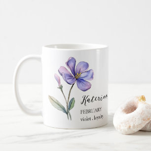 MUG FÉVRIER VIOLET NAISSANCE FLEURS MOIS NOM CADEAU