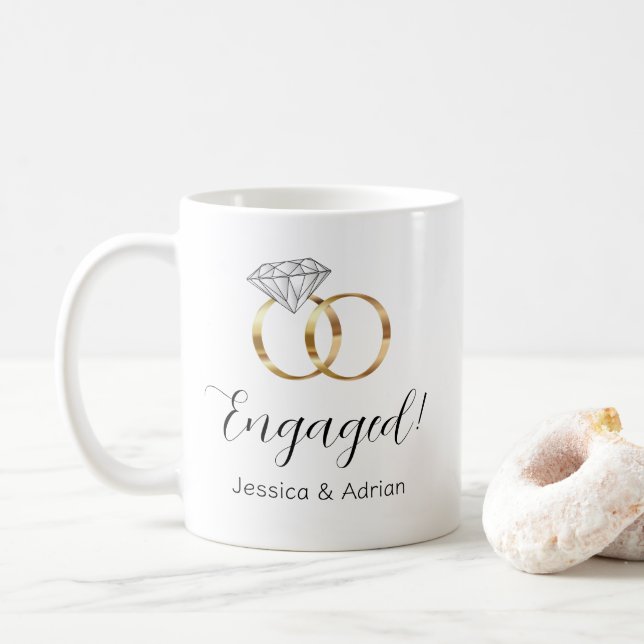 Mug Fiançailles Mariage de anneaux de diamant sur mesu (Avec donut)