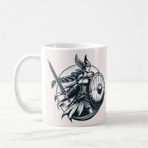 Mug Fierce Valkyrie Warrior - Norse Mythology Line Art
