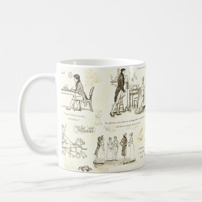 Mug Fierté et préjugé Citations de seigle beige (Gauche)