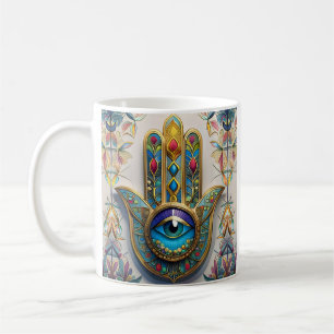 Mug Filigree couleur or bleu-vert troisième oeil Hamsa