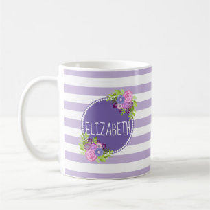 Mug Fille Abstraite Florale Purple Stripes Nom du mono