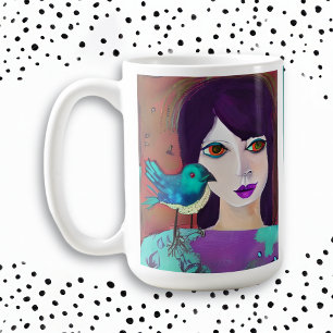 Mug Fille Abstraite & Oiseau Violet et Sarcelle Person