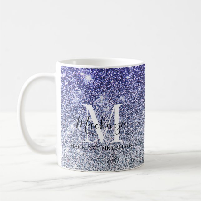 Mug Fille Argent Violet Ombre Parties scintillant Nom  (Gauche)