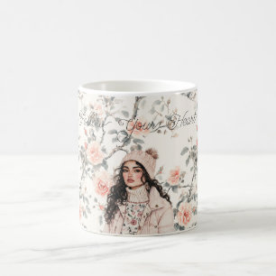 Mug Fille aux cheveux bruns romantiques au chapeau Ros