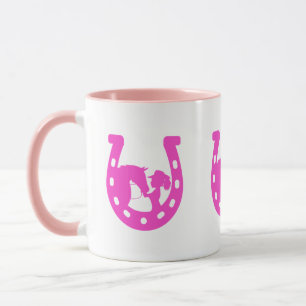 Mug Fille avec cheval et Casquette occidental Hot rose