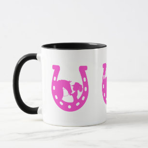 Mug Fille avec cheval et Casquette occidental Hot rose