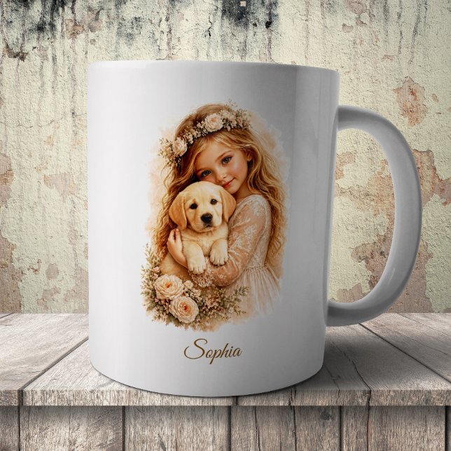 Mug Fille avec chiot Labrador (Créateur téléchargé)