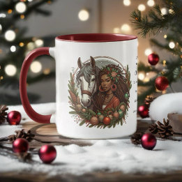 Mug Fille Avec Le Cheval Et La Couronne Noël