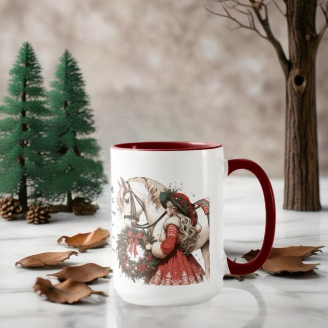 Mug Fille Avec Le Cheval Et La Couronne Noël (Enjoy this Beautiful Christmas Horse design! Personalize with your favorite Horse Girl!)
