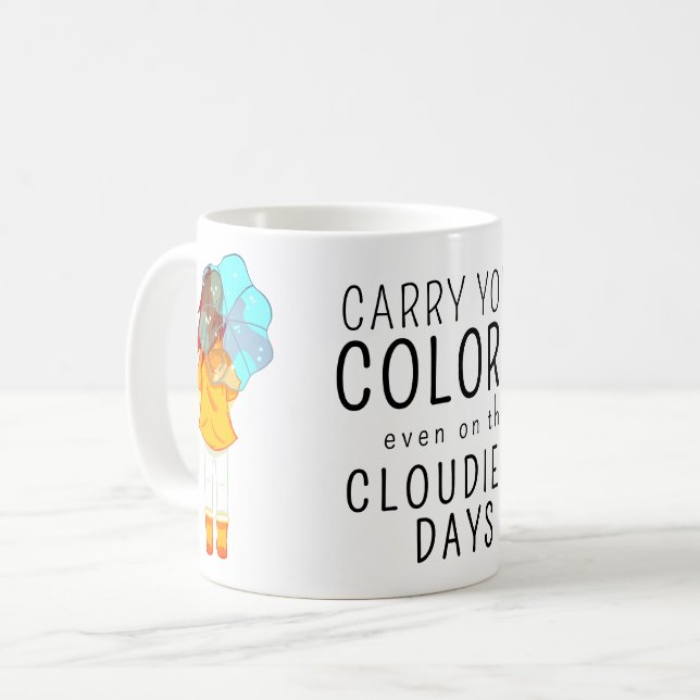 Mug Fille avec parapluie dans le vent Citation positiv (Devant gauche)