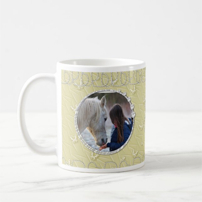 Mug Fille Beige Faux Sparkly Deux Accent Coeur Photo (Gauche)
