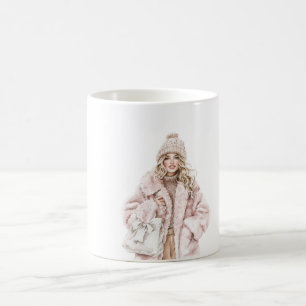 Mug Fille Blonde Blush Chapeau Rose Veste