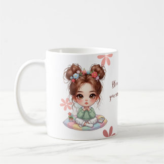 Mug Fille Chibi Adorable Assise sur un Coussin avec ci