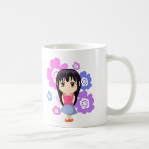 Mug Fille Chibi mignonne aux fleurs