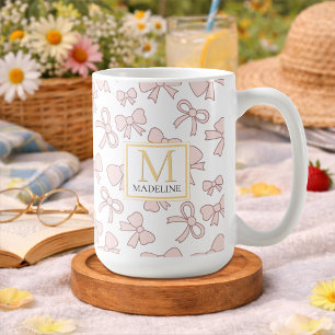 Mug Fille d'arc rose personnalisé Monogramme or nom mi