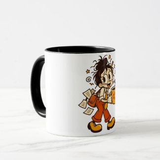 Mug Fille de bureau chaotique rétro avec autocollant d