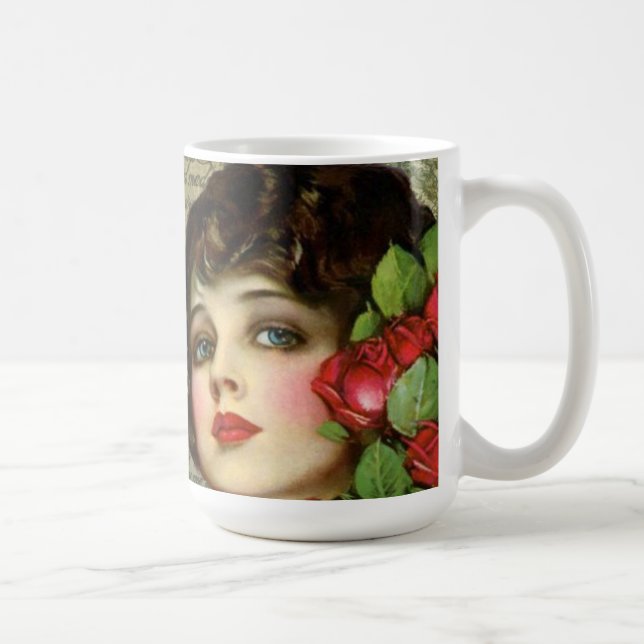 Mug Fille de glamour victorienne avec Rose rouge (Droite)