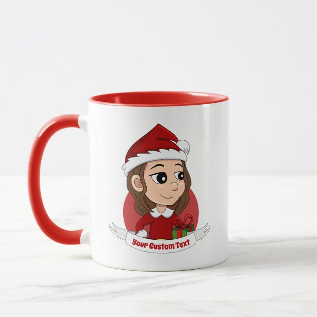 Mug Fille de Noël aux cheveux bruns ondulés (Gauche)