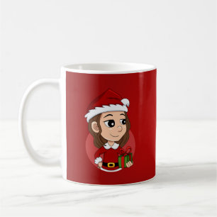 Mug Fille de Noël aux cheveux bruns ondulés