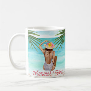 Mug Fille de plage aux vibrations estivales, illustrat
