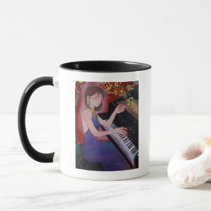 Mug Fille de style anime jouant du piano musique éléga