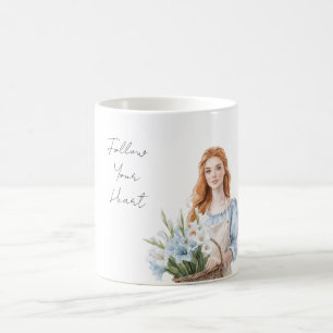 Mug Fille en robe bleue fleurs blanches bleues