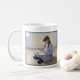 Mug Fille en robe bleue lisant un livre Remerciement à