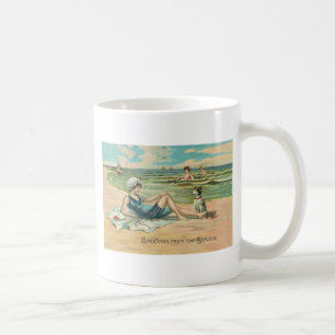 Mug Fille et chien victoriens vintage au bord de la me