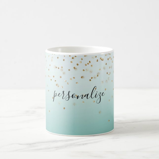 Mug Fille Glam Gold Sparkle Confetti Mint Ombre (Centre)