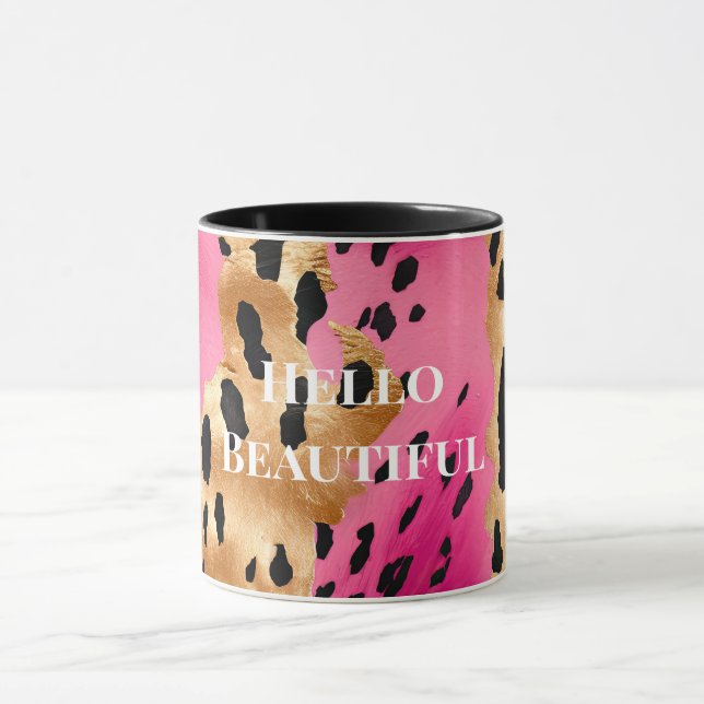 Mug Fille Glam or rose léopard noir (Centre)