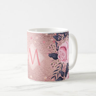 Mug Fille jamais ROSEGOLD Bleu rose Floral MONOGRAS